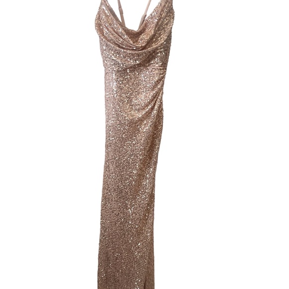 Elegant Rose Gold Long Sequin Dress, size US 8 - Picture 9 of 14